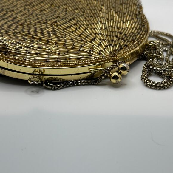 LA REGALE LTD Beaded Kisslock Frame Evening Bag Gold Chain Strap - Picture 8 of 13